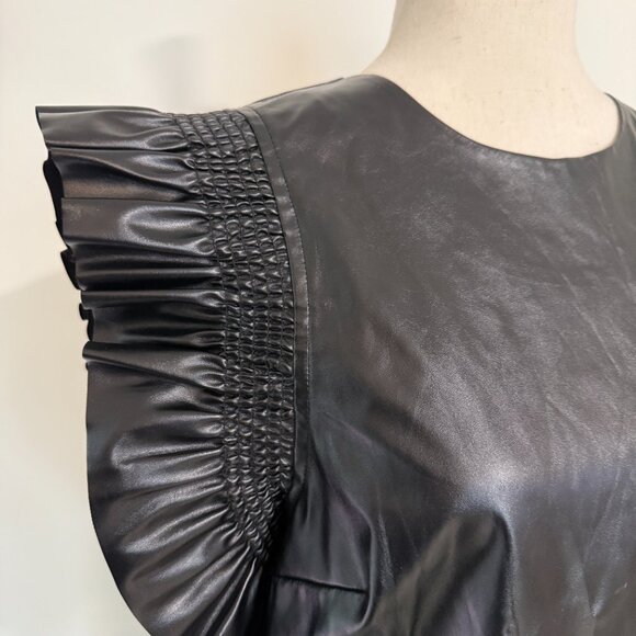 NWT English Factory Faux Leather Top with Statement Sleeves Ruffles Size S - Picture 7 of 9